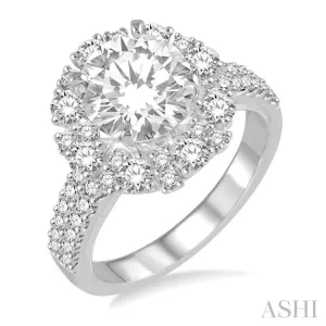 1 1/6 Ctw Round Cut Diamond Semi-Mount Engagement Ring in 14K White Gold