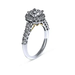 1 Carat Cubic Zirconia Cushion Two Tone 14K  Gold Filigree Engagement Ring