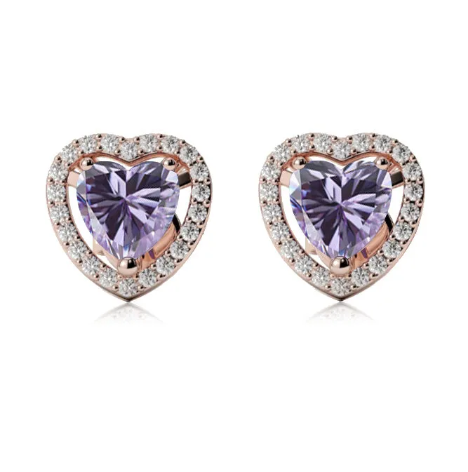 10k Rose Gold Plated 1/2 Ct Created Halo Heart Tanzanite Stud Earrings