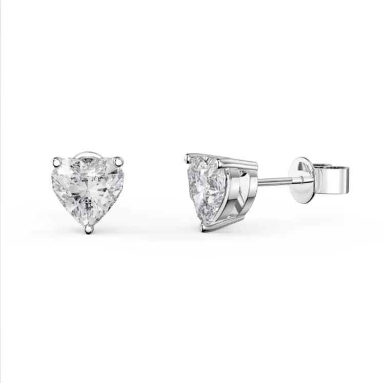 10k White Gold Plated 1/2 Carat Heart Created White Sapphire Stud Earrings