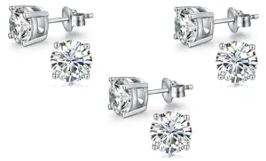 10k White Gold Plated Created White Sapphire 4Ct Round Pack of Three Stud Earrings