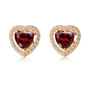 10k  Yellow Gold Plated 1/2 Ct Created Halo Heart Garnet Stud Earrings