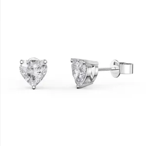 14k White Gold Plated 1 Carat Heart Created  White Sapphire Stud Earrings