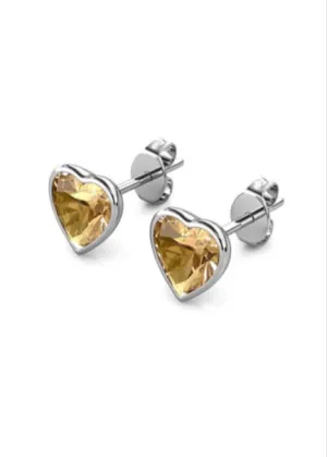 14k White Gold Plated 1/2 Carat Heart Created Champagne Stud Earrings