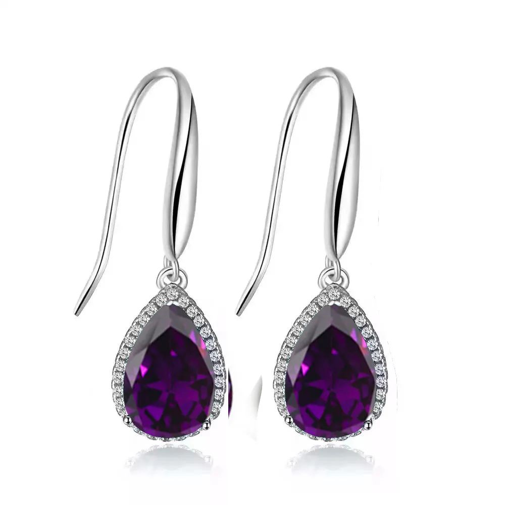 14k White Gold Plated 1/2 Ct Created Alexandrite Teardrop Earrings