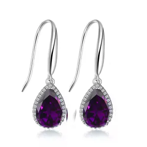 14k White Gold Plated 2 Ct Created Alexandrite Teardrop Earrings