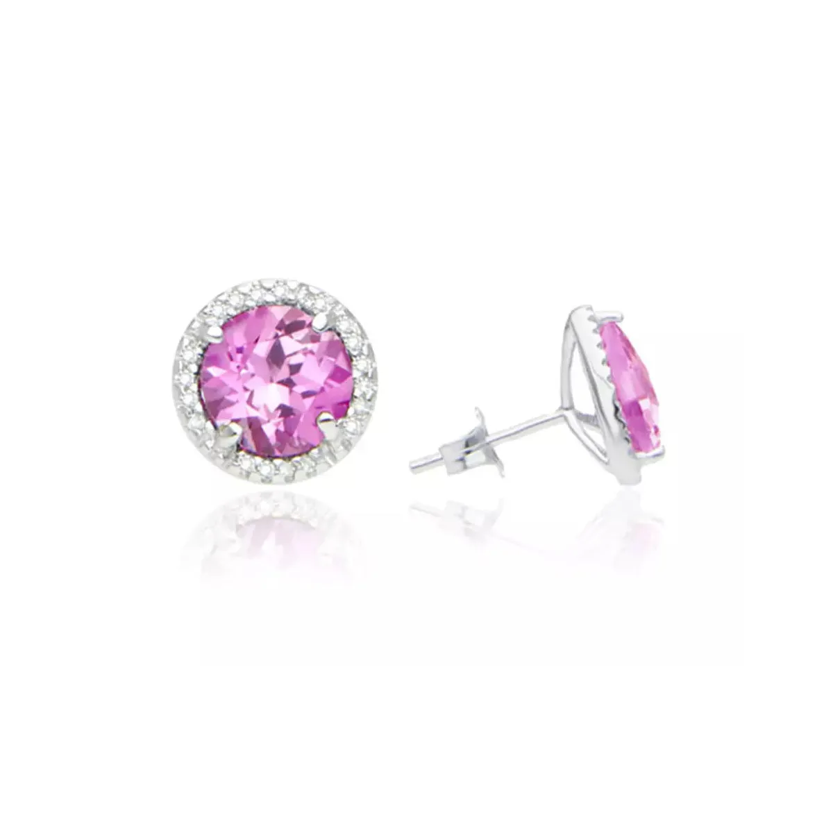 14k White Gold Plated 2 Ct Round Created Tourmaline Halo Stud Earrings