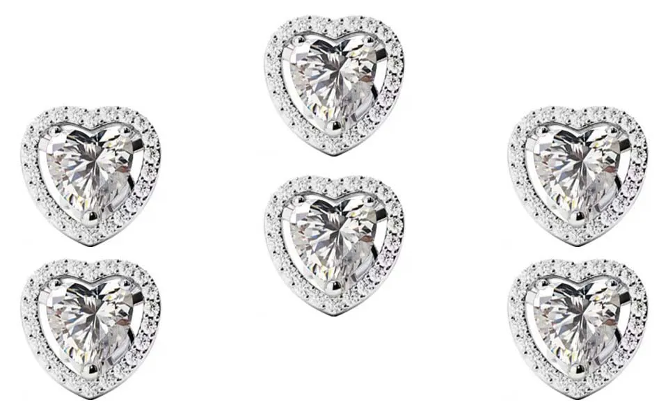 14k White Gold Plated 2Ct Heart White Sapphire Set of Three Halo Stud Earrings