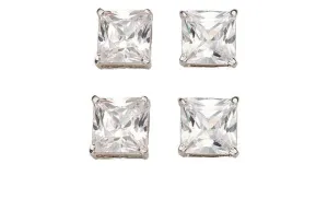 14k White Gold Plated 2Ct Square Cut White Sapphire Set Of Two Stud Earrings