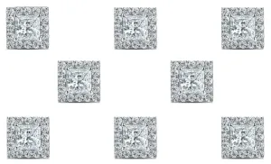 14k White Gold Plated 4Ct Princess Cut White Sapphire Set of Four Halo Stud Earrings