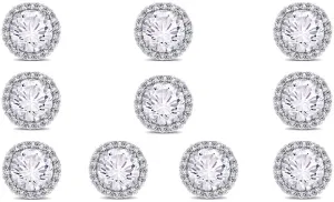 14k White Gold Plated 4Ct Round White Sapphire Set Of Five Halo Stud Earrings