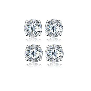 14k White Gold Plated 4mm 1/2Ct Round White Sapphire Set Of Two Stud Earrings