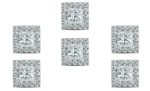 14k White Gold Plated 4mm 3Ct Princess Cut White Sapphire Set of Three Halo Stud Earrings