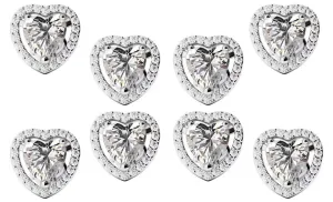 14k White Gold Plated 6mm 2Ct Heart White Sapphire Set of Four Halo Stud Earrings