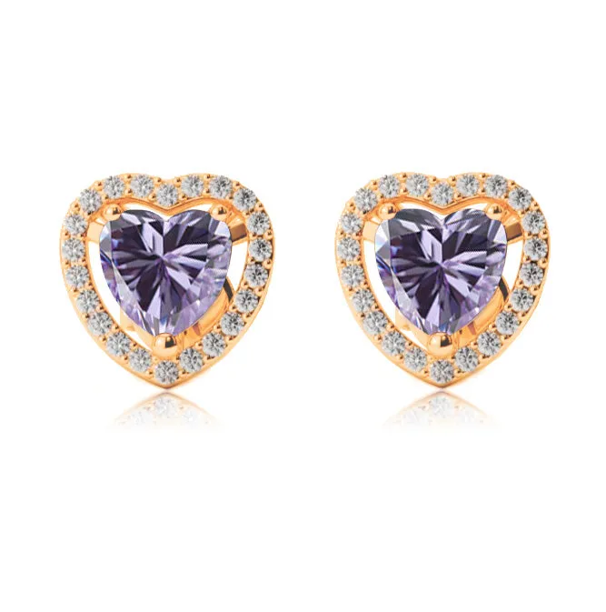 14k Yellow Gold Plated 1/2 Ct Created Halo Heart Tanzanite Stud Earrings