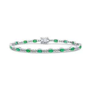 18ct White Gold Oval Emerald And Round Diamond Bracelet