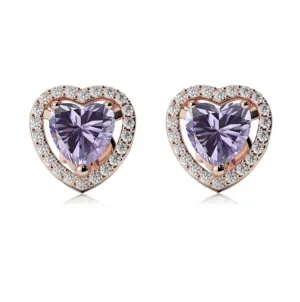 18k Rose Gold Plated 1/2 Ct Created Halo Heart Tanzanite Stud Earrings