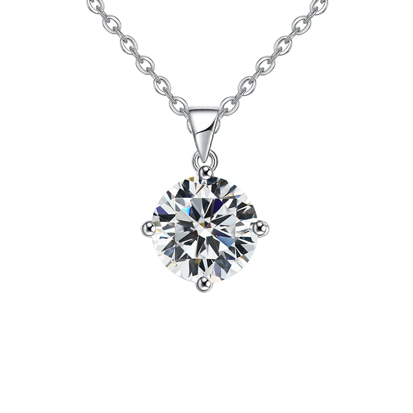 18K White Gold 2 Carat Created Cubic Zirconia Round Stud Necklace Plated 18 inch