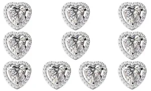 18k White Gold Plated 3Ct Heart White Sapphire Set of Five Halo Stud Earrings