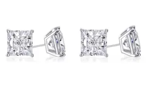 18k White Gold Plated 4Ct Princess Cut White Sapphire Set Of Two Stud Earrings