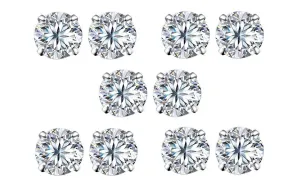 18k White Gold Plated 4mm 4Ct Round White Sapphire Set Of Five Stud Earrings