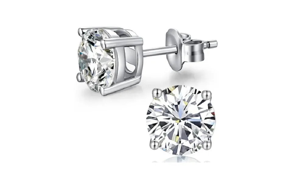 18k White Gold Plated Created White Sapphire 2Ct Round Stud Earrings