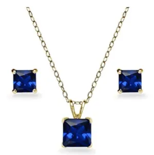 18K Yellow Gold 3ct Tanzanite Square 18 Inch Necklace and Earrings Set Plated