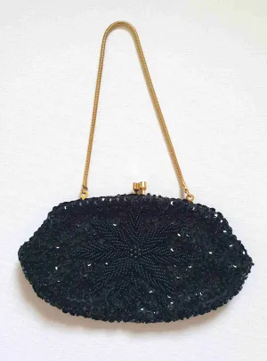 1960s Black Beaded Purse