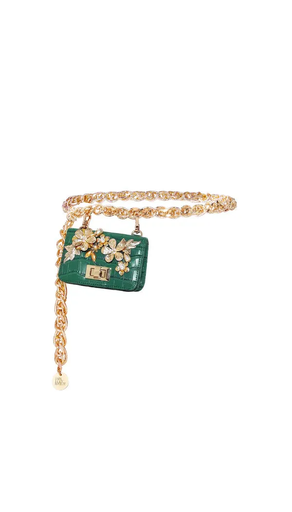 24K Gold Chain-Link Belt Bag : Green