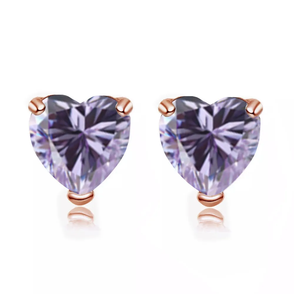 24k Rose Gold Plated 1 Carat Heart Created Tanzanite  Stud Earrings