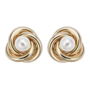 24K Yellow Gold Plated White Freshwater Pearl Round 1/2 CT Stud Earrings