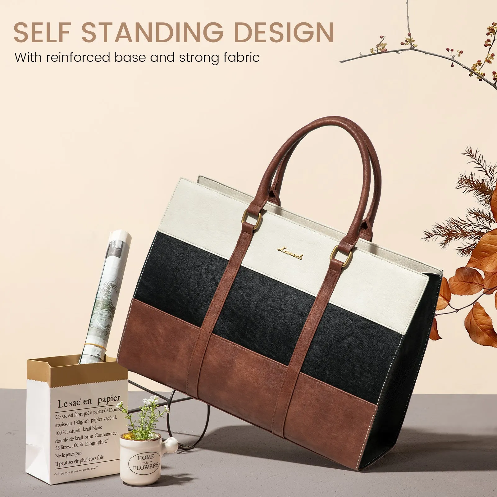 2Pcs Elegant Colorblock Tote Bag, 15.6"