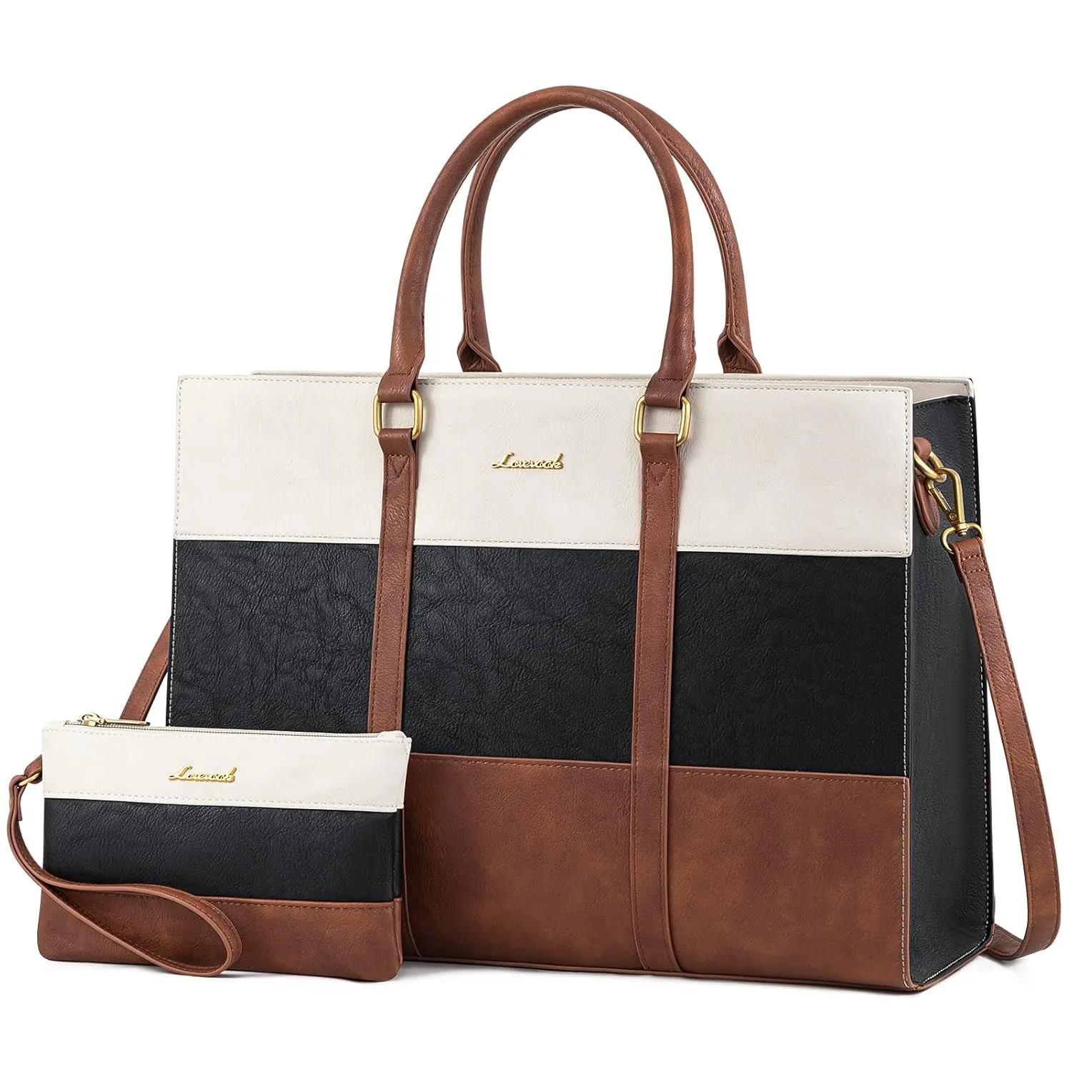 2Pcs Elegant Colorblock Tote Bag, 15.6"