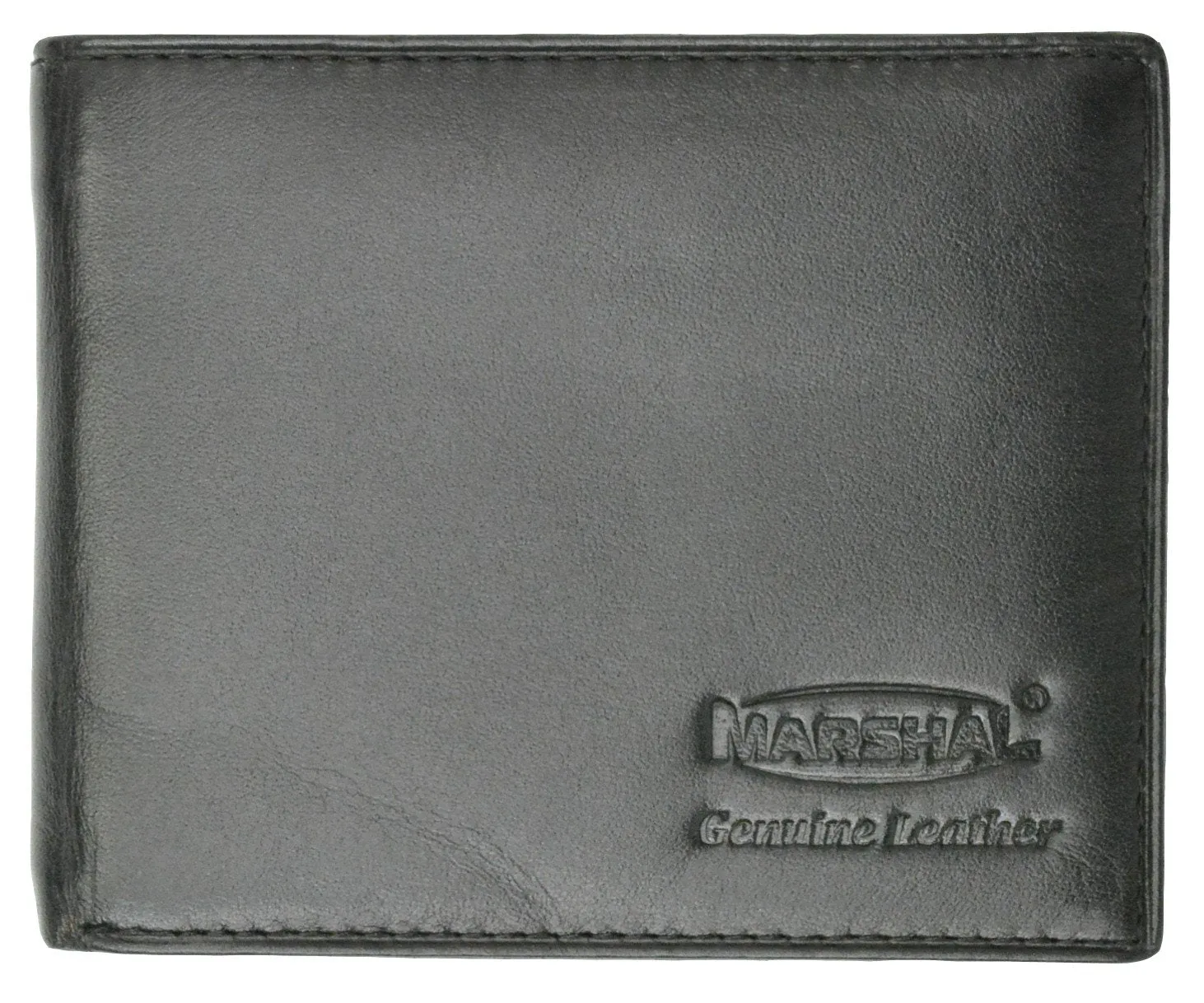 600053-BK-LOGO New Genuine Leather Mens Bifold Wallet with Fixed Flip up ID Window with Logo