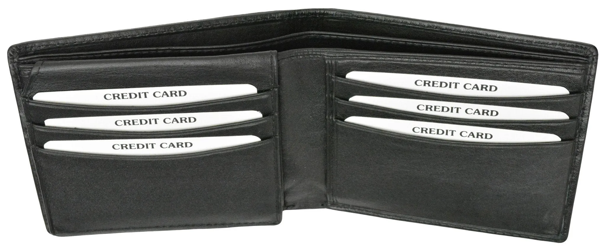 600053-BK-LOGO New Genuine Leather Mens Bifold Wallet with Fixed Flip up ID Window with Logo