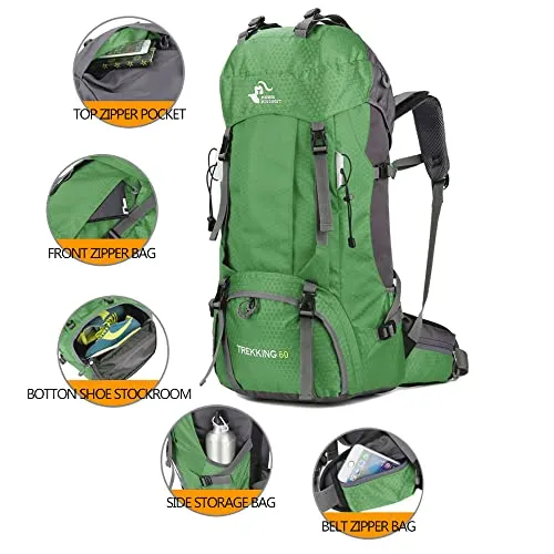 60L Waterproof Lightweight Hiking Backpack with Rain Cover