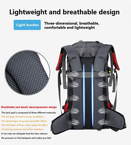 60L Waterproof Lightweight Hiking Backpack with Rain Cover