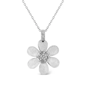 .925 Sterling Silver Pave-Set Diamond Accent Flower 18" Pendant Necklace