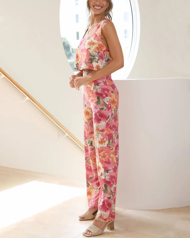 Artistic Floral Print Two-Piece Set