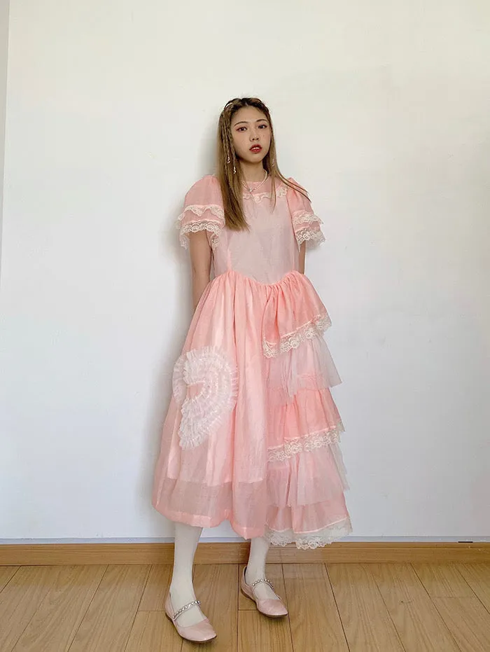 [August Unicorn] Strawberry shortcake lace midi dress