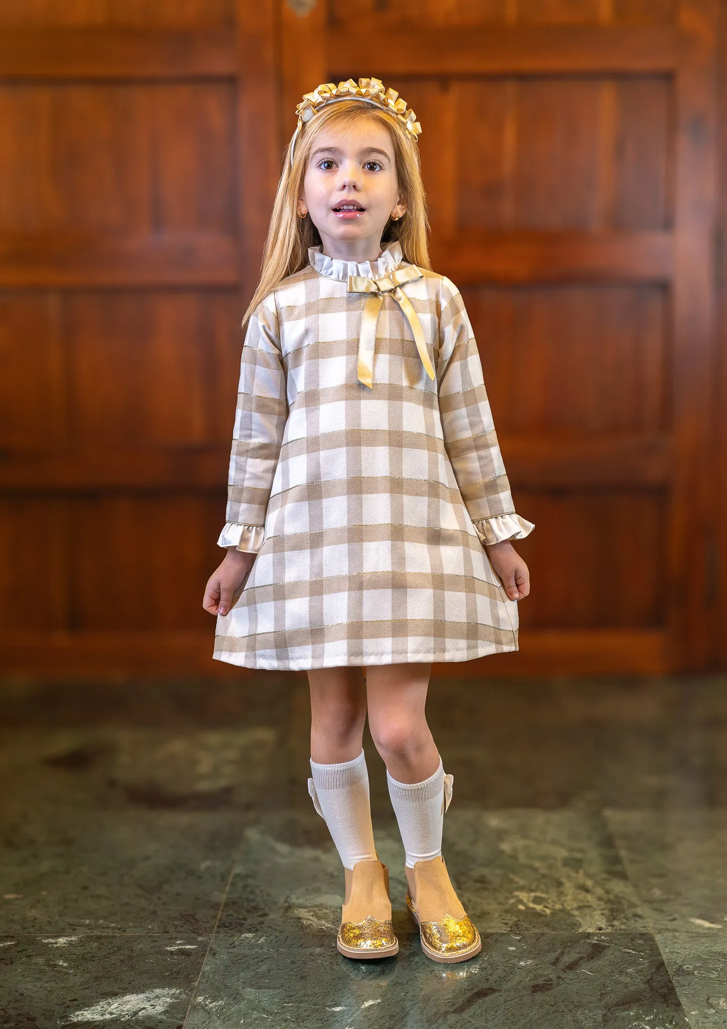 AW24 Rochy Girls Camel & White Dress