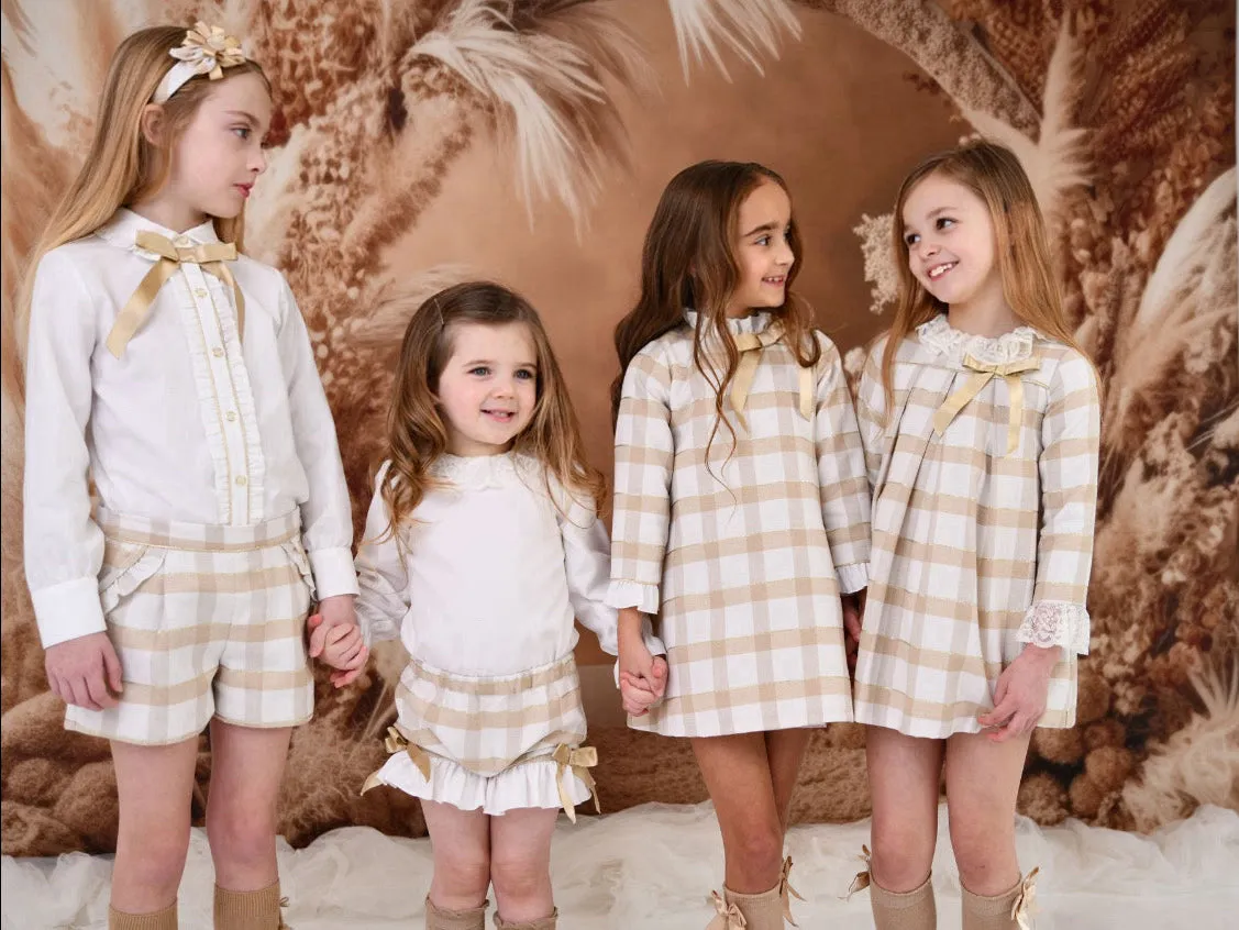 AW24 Rochy Girls Camel & White Dress