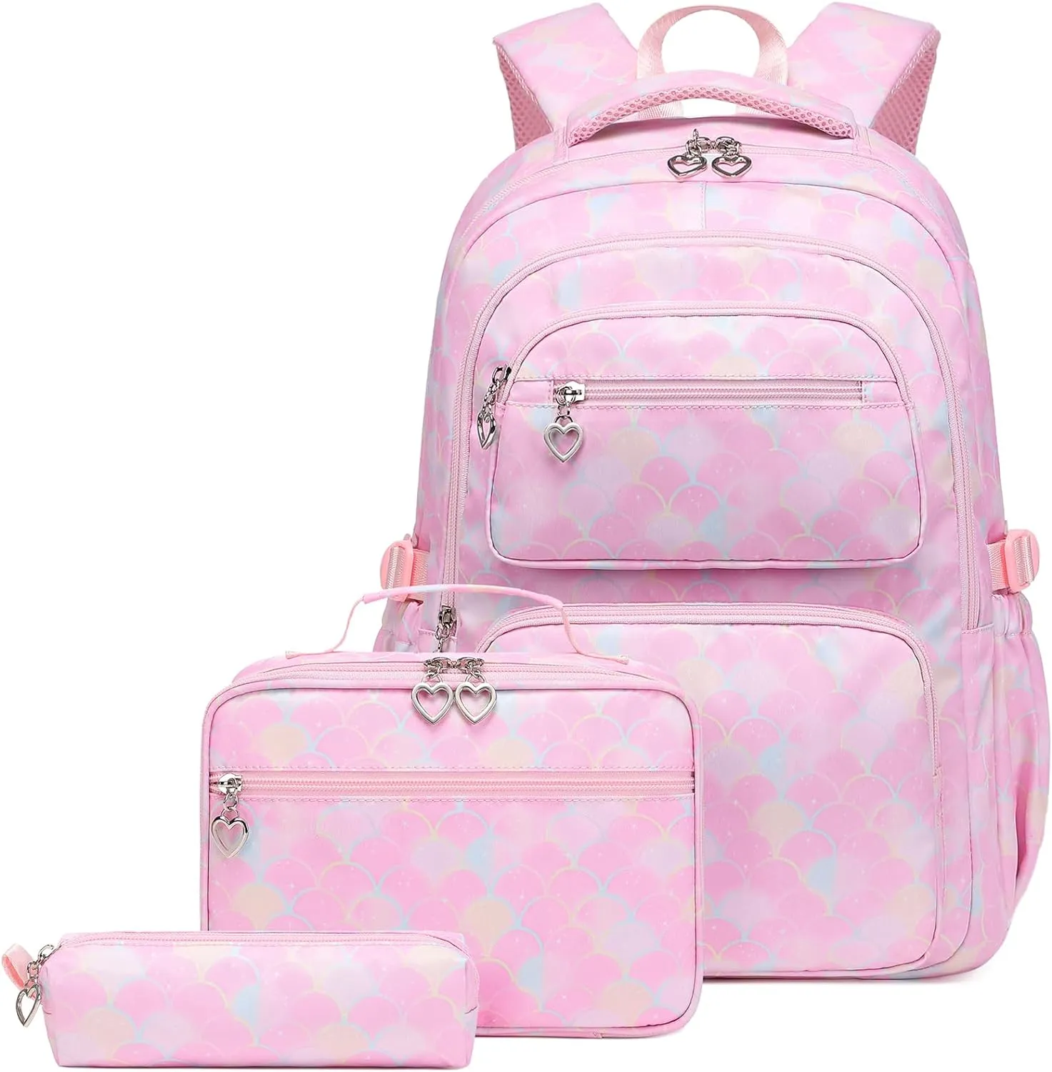 Backpack, Lunchbox & Pencil Bag Set, Pink Mermaid Scales