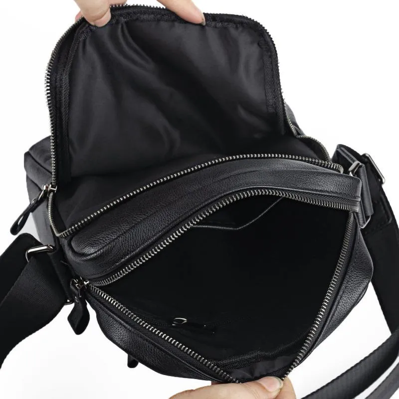 BADASS Black LEATHER MENS Small Ipad SHOULDER BAG SIDE BAG COURIER BAG MESSENGER BAG FOR MEN