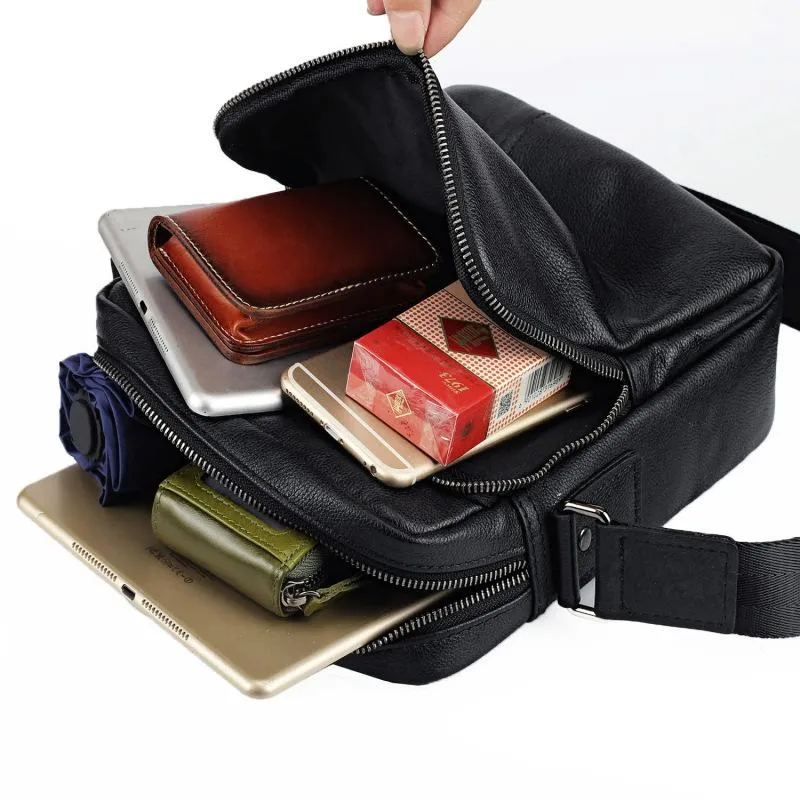 BADASS Black LEATHER MENS Small Ipad SHOULDER BAG SIDE BAG COURIER BAG MESSENGER BAG FOR MEN