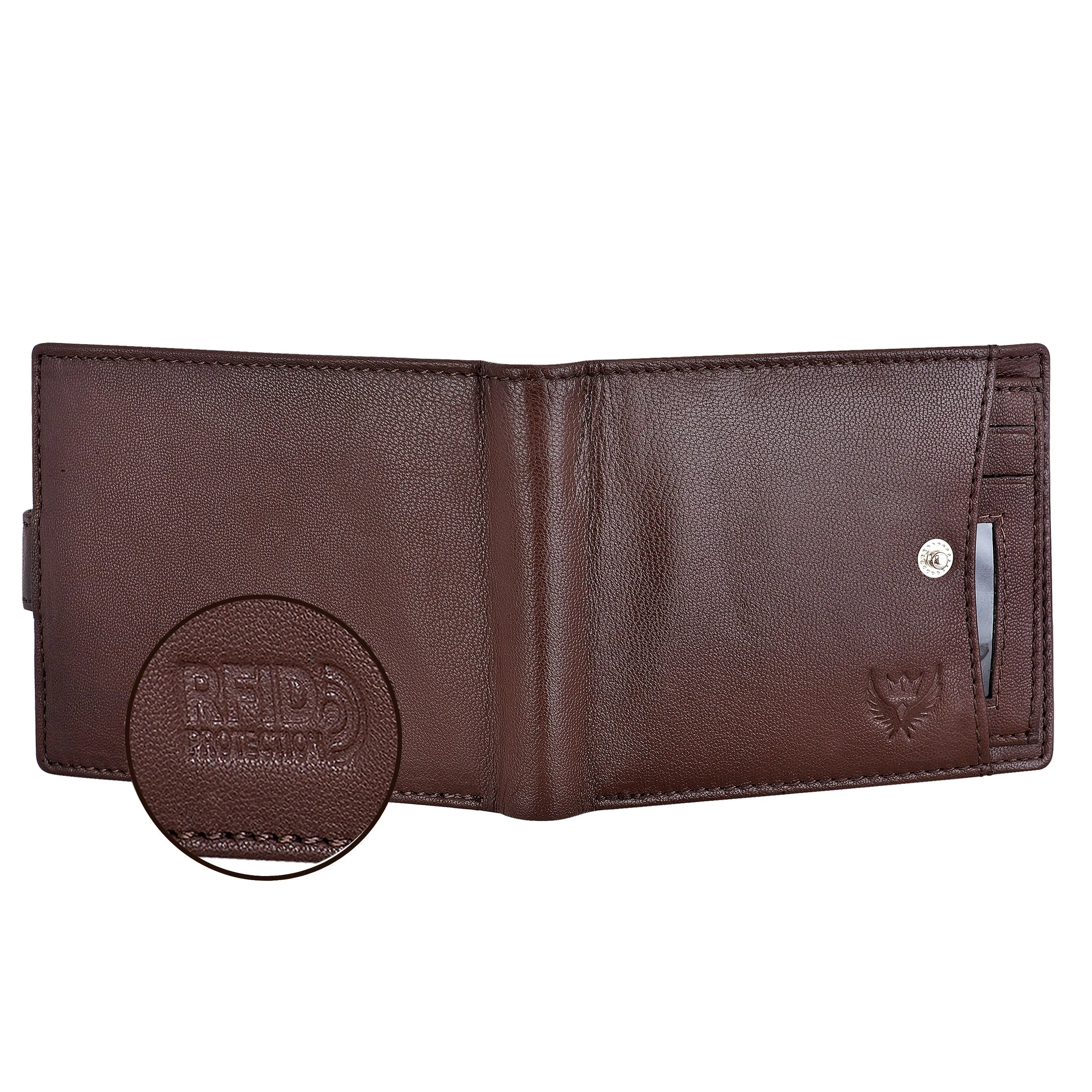 Bi-Fold Dark Brown RFID Blocking Leather Wallet for Men with External Card Holder & Coin Pocket Feature