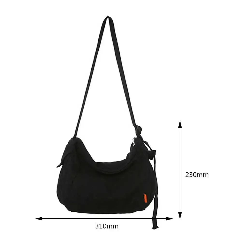 binfenxie Female Canvas Fabric Hobo Soft Slouchy Shoulder Bag Y2K Student Leisure Medium Size School Book Laptop Pouch Messenger Side Bag