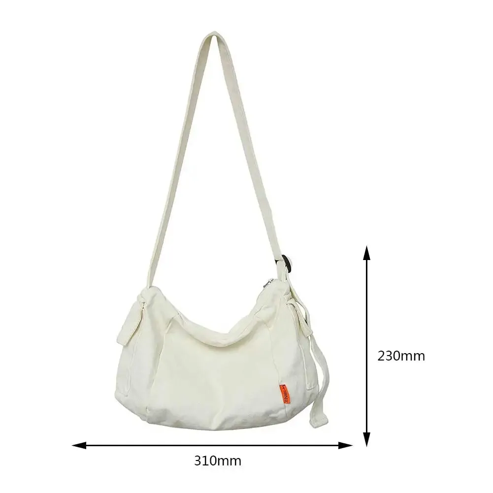 binfenxie Female Canvas Fabric Hobo Soft Slouchy Shoulder Bag Y2K Student Leisure Medium Size School Book Laptop Pouch Messenger Side Bag