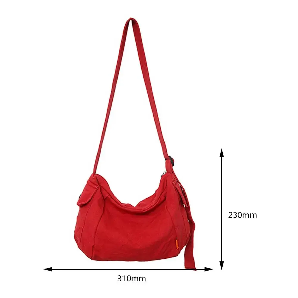 binfenxie Female Canvas Fabric Hobo Soft Slouchy Shoulder Bag Y2K Student Leisure Medium Size School Book Laptop Pouch Messenger Side Bag