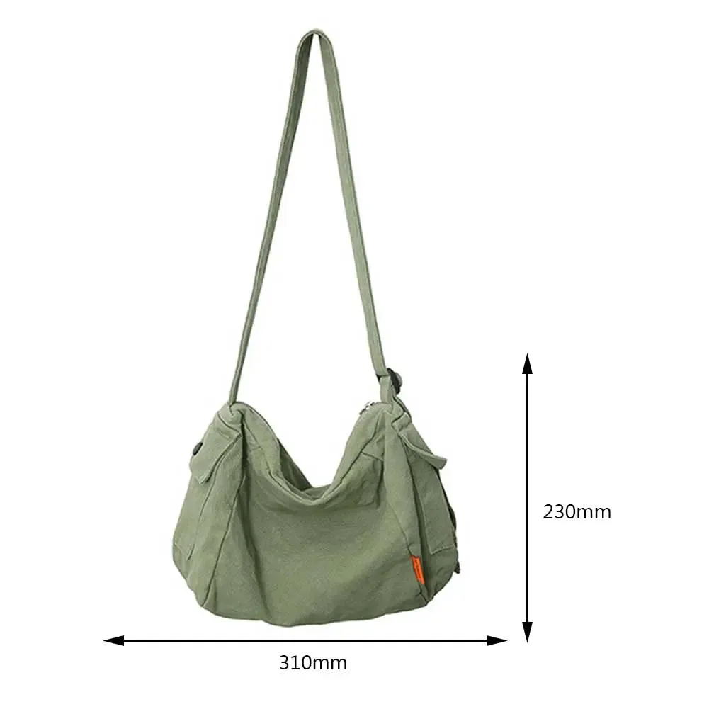 binfenxie Female Canvas Fabric Hobo Soft Slouchy Shoulder Bag Y2K Student Leisure Medium Size School Book Laptop Pouch Messenger Side Bag